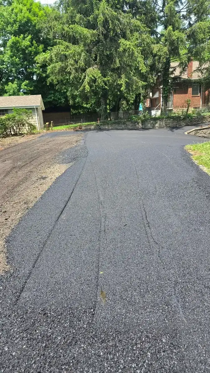 Freshly laid asphalt driveway on a C.P.R. Concrete & Blacktop paving job in Butler County, OH